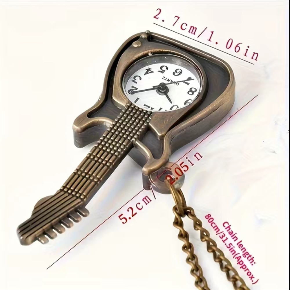Alloy Guitar Pocket Quartz Watch With Chain For Any Music Lover - Picture 4 of 4